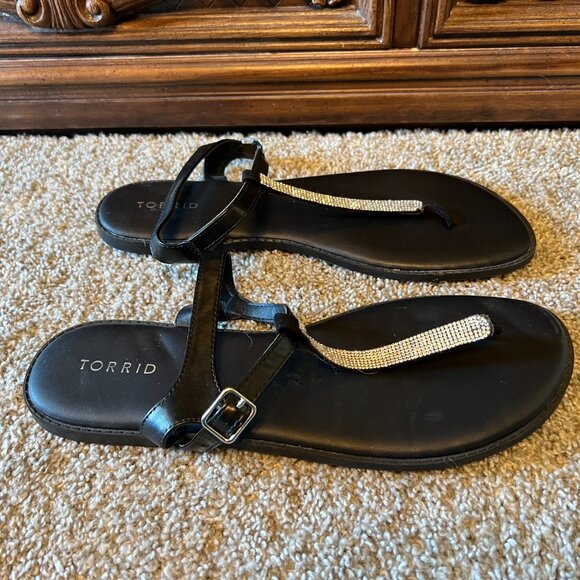 Torrid Rhinestone Black T-Strap Sandals Women's Size 12W - Picture 8 of 11